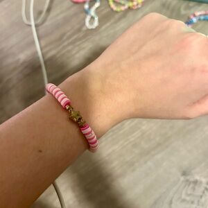 Pink Striped Bead Bracelet with Gold Star Accent